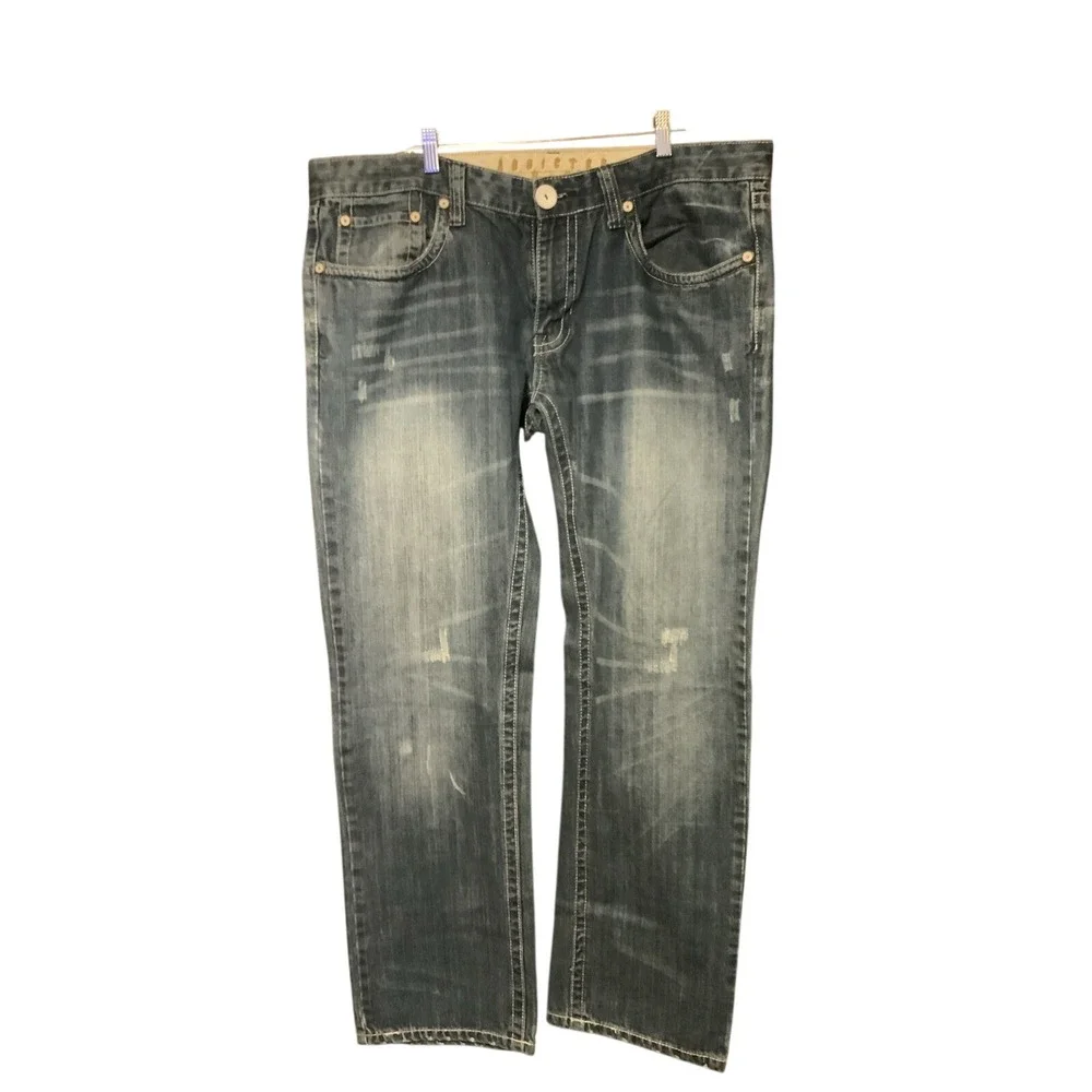 Addicted Soul Mens Blue Distressed Straight Leg Denim Jeans Size 40‎